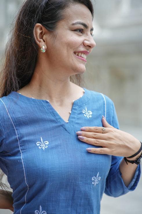Blue Embroidered Straight Kurta Set